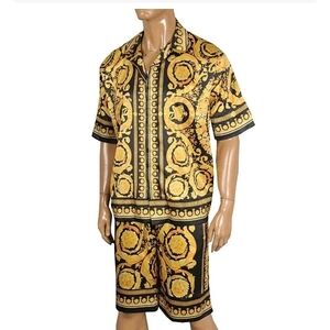 Men Versace shirt and short silk set Barocco Print size XXL